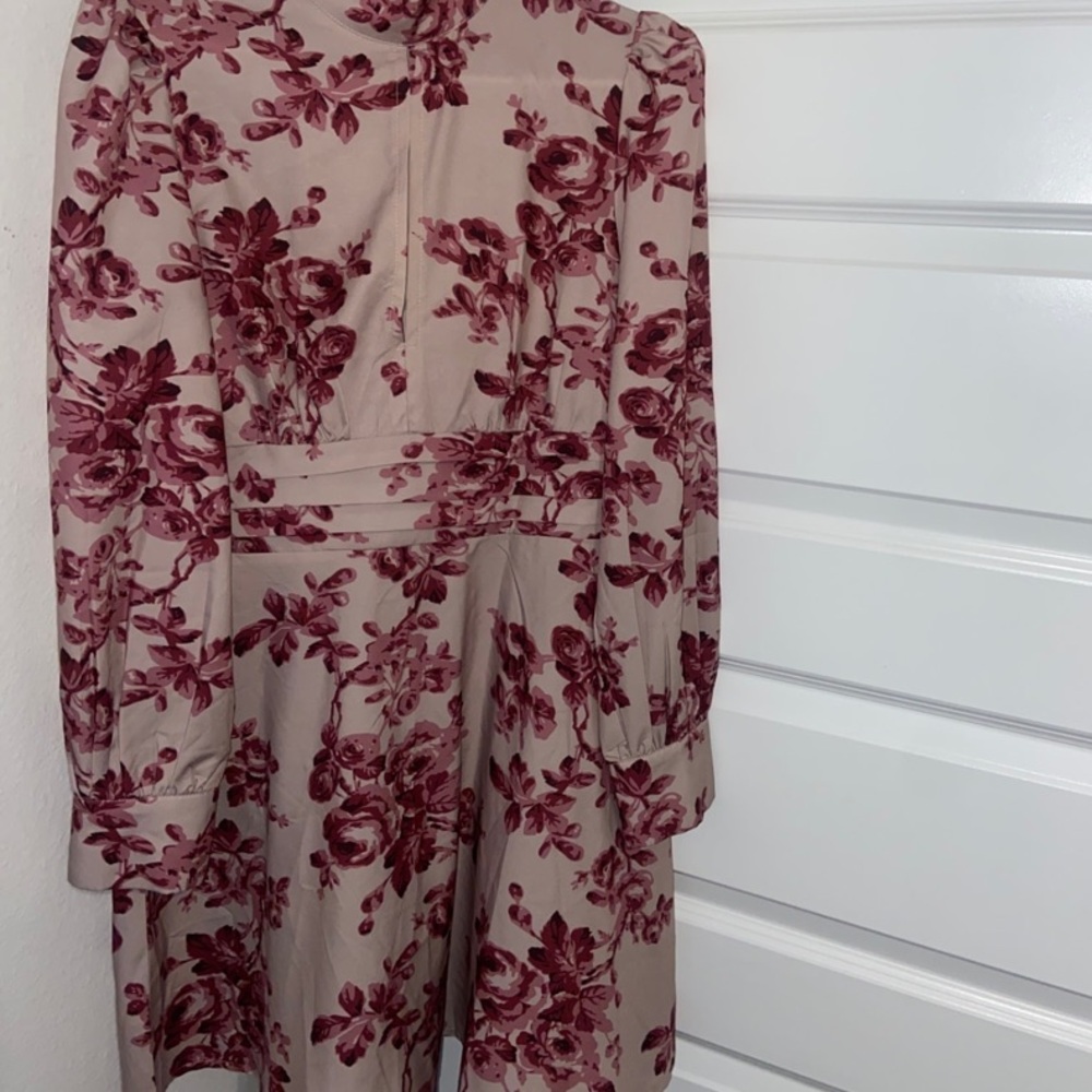 Clasi- high neck pink floral dress with sleeves